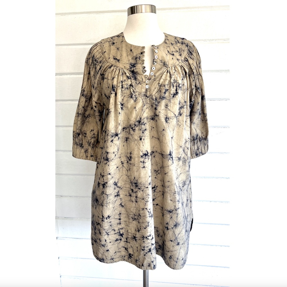 MATTA Pull Over Short Dress or Tunic in Batik Print Hand Loom Cotton - XS